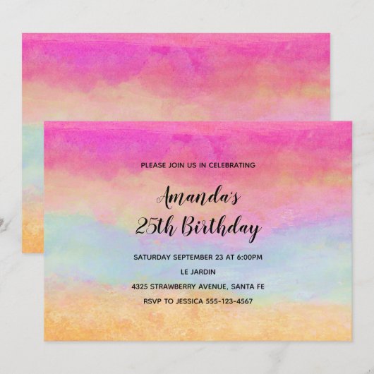 Roze blauwe gele regenboog Abstracte stripes Birth Kaart (Voorkant / Achterkant)