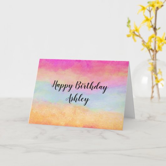 Roze blauwe gele regenboog Abstracte stripes Birth Kaart (Gele Bloem)