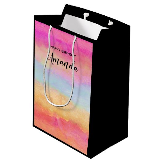 Roze blauwe gele regenboog Abstracte stripes Birth Medium Cadeauzakje (Achterkant Gekanteld)