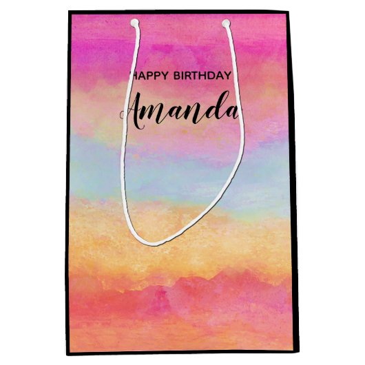 Roze blauwe gele regenboog Abstracte stripes Birth Medium Cadeauzakje (Voorkant)