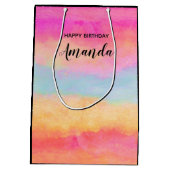 Roze blauwe gele regenboog Abstracte stripes Birth Medium Cadeauzakje (Achterkant)