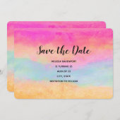Roze blauwe gele regenboog Abstracte stripes Birth Save The Date (Voorkant / Achterkant)