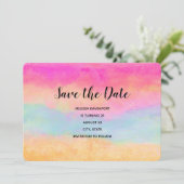 Roze blauwe gele regenboog Abstracte stripes Birth Save The Date (Staand voorkant)