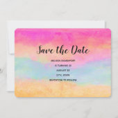 Roze blauwe gele regenboog Abstracte stripes Birth Save The Date (Voorkant)