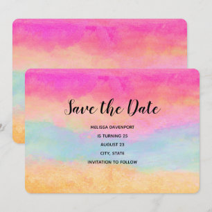 Roze blauwe gele regenboog Abstracte stripes Birth Save The Date