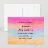 Roze blauwe gele regenboog Abstracte stripes Birth Uitnodiging Briefkaart (Voorkant / Achterkant)