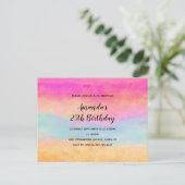 Roze blauwe gele regenboog Abstracte stripes Birth Uitnodiging Briefkaart (Staand voorkant)