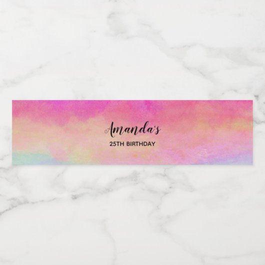 Roze blauwe gele regenboogstripes Birthday Waterfles Etiket (Enkel label)