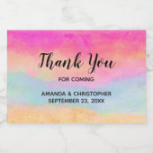 Roze blauwe gele regenboogstripes Dank je huwelijk Sparkling Wijnetiket (Enkel label)