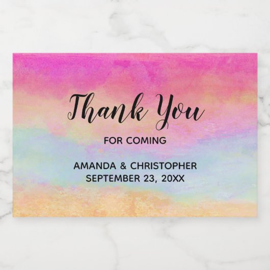 Roze blauwe gele regenboogstripes Dank je huwelijk Sparkling Wijnetiket (Enkel label)