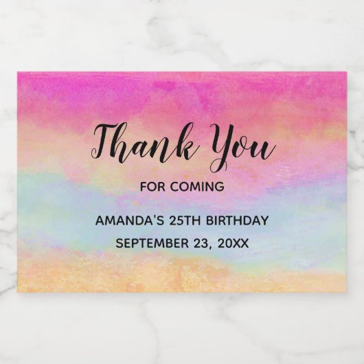 Roze blauwe gele regenboogstripes Hartelijk dank Sparkling Wijnetiket (Enkel label)