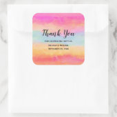 Roze blauwe gele regenboogstripes Hartelijk dank Vierkante Sticker (Tas)