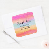 Roze blauwe gele regenboogstripes Hartelijk dank Vierkante Sticker (Envelop)