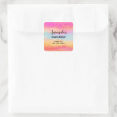 Roze blauwe gele regenboogstripes vierkante sticker (Tas)