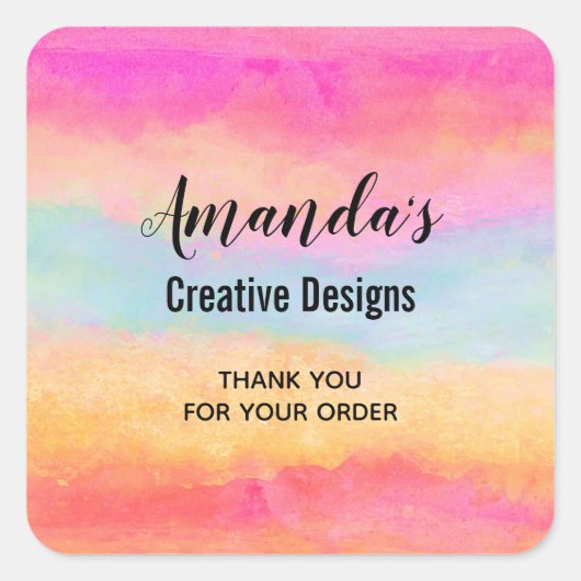 Roze blauwe gele regenboogstripes vierkante sticker (Voorkant)