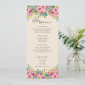 Roze blauwe gele Waterverf Boho Wildbloemen Menu (Staand voorkant)