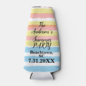 Roze blauwe gele Waterverf Stripes Partij Naam Flesjeskoeler (Voorkant)