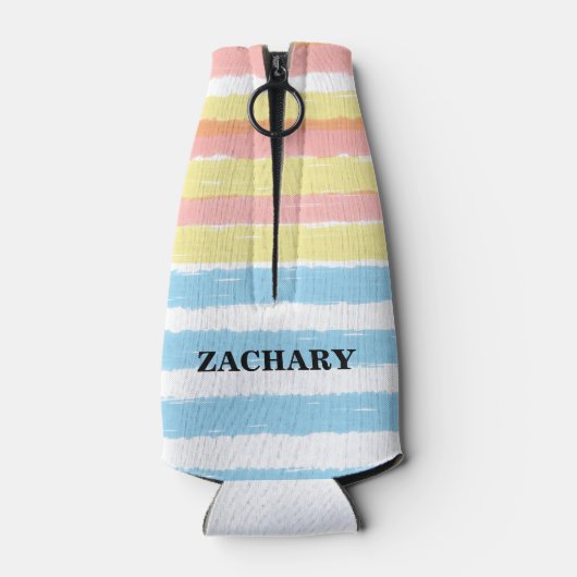 Roze blauwe gele Waterverf Stripes Partij Naam Flesjeskoeler (Achterkant)