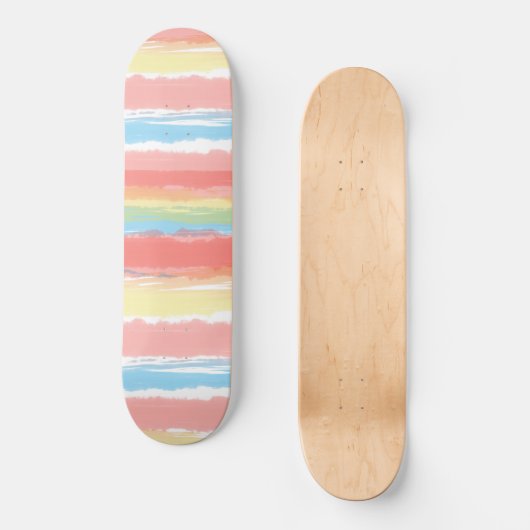 Roze blauwe gele witte Waterverf Stripes Persoonlijk Skateboard (Voorkant)