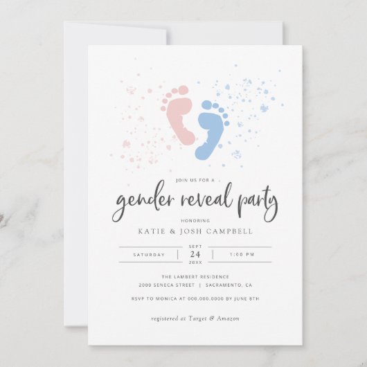 Roze & Blauwe Genderuitnodiging openbaar maken Kaart (Voorkant)