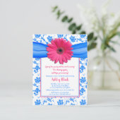 Roze blauwe Gerbera Daisy Bridal Shower Kaart (Staand voorkant)