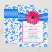 Roze blauwe Gerbera Daisy Bridal Shower Kaart (Voorkant / Achterkant)
