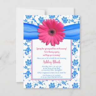Roze blauwe Gerbera Daisy Bridal Shower Kaart