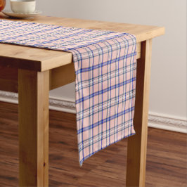 Roze Blauwe Geruite Klassieke Patroon Retro Tafel Korte Tafelloper