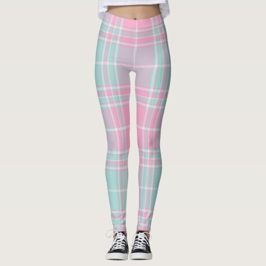 Roze & Blauwe Geruite Patroon Leggings (Voorkant)
