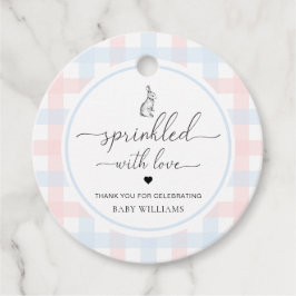 Roze blauwe gingham Bunny Rabbit geprinkeerd met l Bedankjes Labels