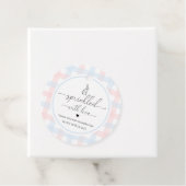 Roze blauwe gingham Bunny Rabbit geprinkeerd met l Bedankjes Labels (In situ)