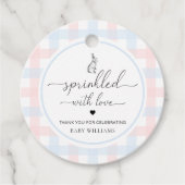 Roze blauwe gingham Bunny Rabbit geprinkeerd met l Bedankjes Labels (Voorkant)