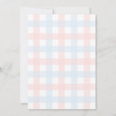 Roze Blauwe Gingham Doopfeestje Kaart (Achterkant)