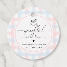 Roze blauwe gingham-paard, geprint met liefde