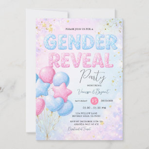 Roze & Blauwe Glitter Ballon Geslacht Onthulling F Kaart
