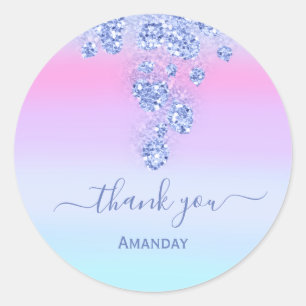 Roze Blauwe Glitter Bruiloft Feest Sweet16th Bedan Ronde Sticker