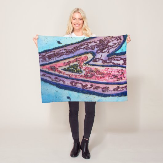 Roze blauwe glitter Harten Kunst Vleece Throw Blan Fleece Deken (In situ)