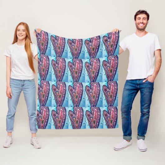 Roze blauwe glitter Harten Kunst Vleece Throw Blan Fleece Deken (In situ)