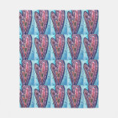 Roze blauwe glitter Harten Kunst Vleece Throw Blan Fleece Deken (Voorkant)