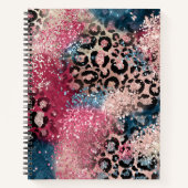Roze Blauwe Glitter Leopard Print Notitieboek (Voorkant)