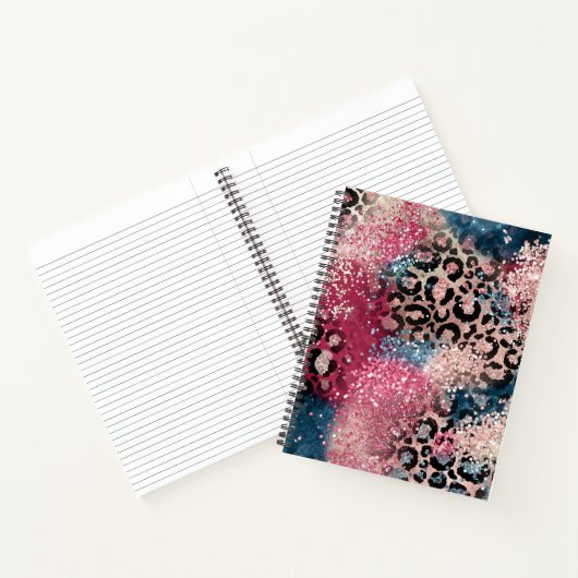 Roze Blauwe Glitter Leopard Print Notitieboek (Binnen)