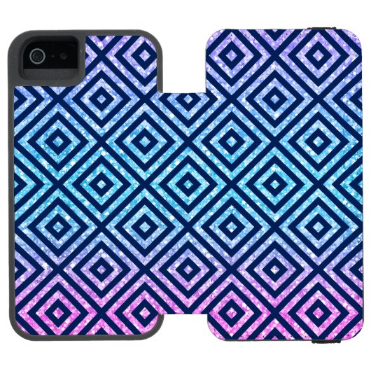 Roze & Blauwe Glitter met modern geometrisch patro Incipio iPhone Portemonnee Hoesje (Agenda Open)