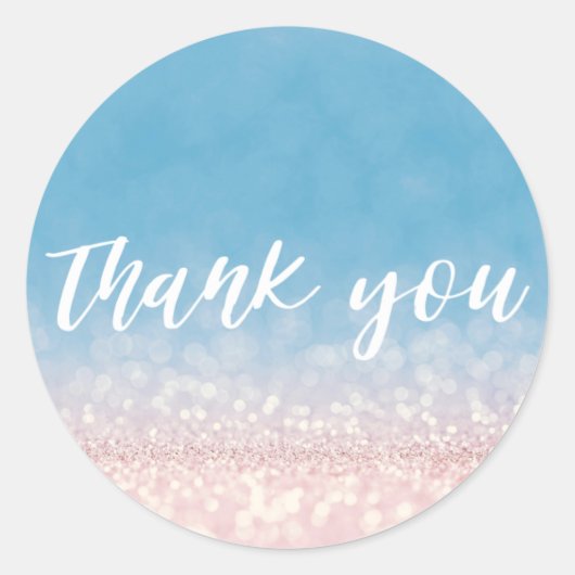 Roze Blauwe Glitter Trendy Bedankt Ronde Sticker (Voorkant)
