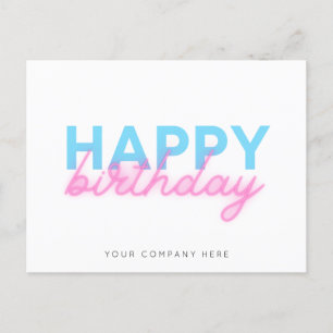 Roze blauwe gloed Neon Business Birthday Briefkaart