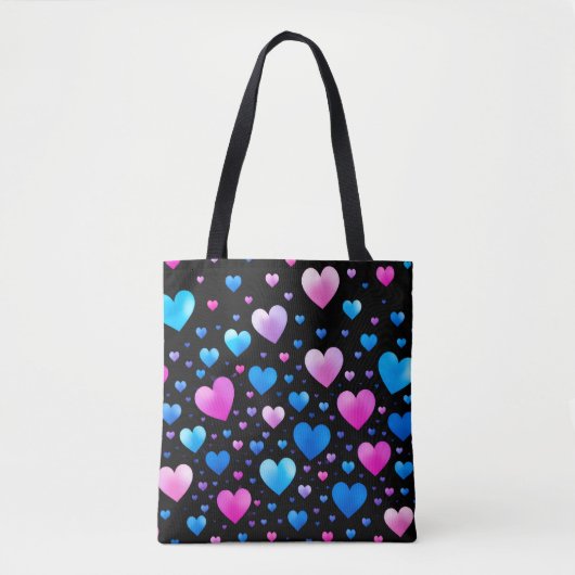 Roze & Blauwe Gloeiende Harten Tote Bag (Voorkant)