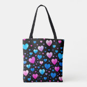 Roze & Blauwe Gloeiende Harten Tote Bag (Achterkant)