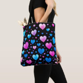Roze & Blauwe Gloeiende Harten Tote Bag (Dichtbij)