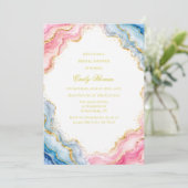 Roze Blauwe Goud Agaat Bruiloft Feest Kaart (Staand voorkant)