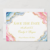 Roze Blauwe Goud Agaat Huwelijk Save The Date (Voorkant)
