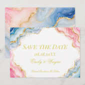 Roze Blauwe Goud Agaat Huwelijk Save The Date (Voorkant / Achterkant)